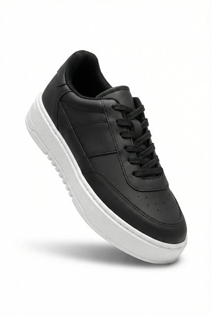 Erkek Yüksek Tabanlı Bağcıklı Spor Ayakkabı Siyah