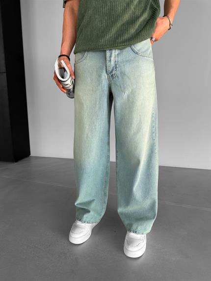 Erkek Süper Baggy Fit Yıkamalı Jean Pantolon Buz Mavi