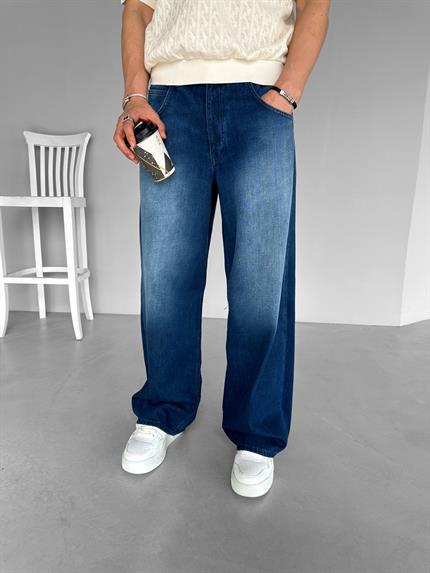 Erkek Super Baggy Fit Yıkamalı Jean Pantolon Lacivert