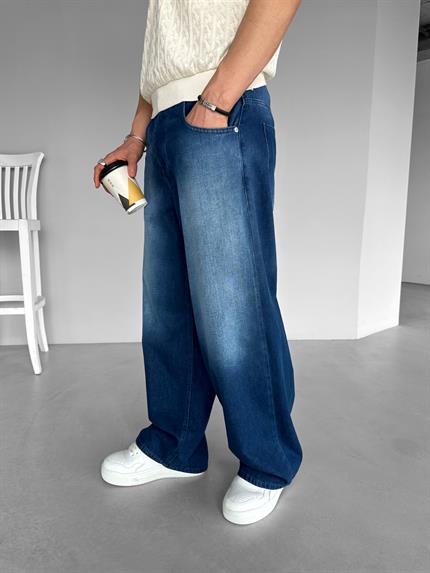 Erkek Super Baggy Fit Yıkamalı Jean Pantolon Lacivert