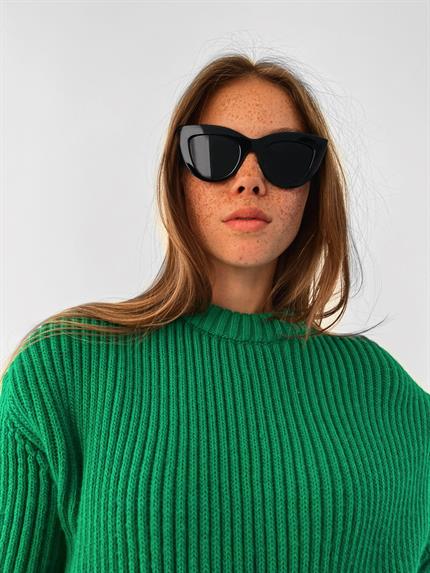 Erkek Extra Oversize Fitilli Örme Kazak Yeşil