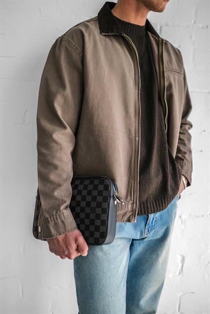 Erkek Kontrast Yakalı Regular Fit Denim Ceket Açık Kahve