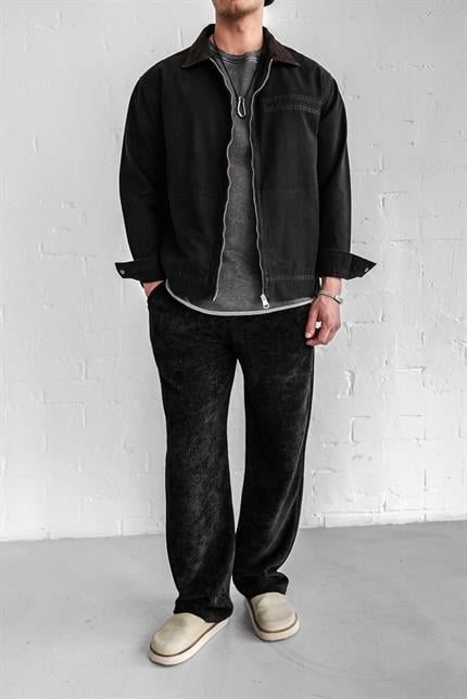 Erkek Kontrast Yakalı Regular Fit Denim Ceket Siyah