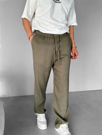Erkek Baggy Fit Desenli Beli Lastikli Rahat Pantolon Yeşil