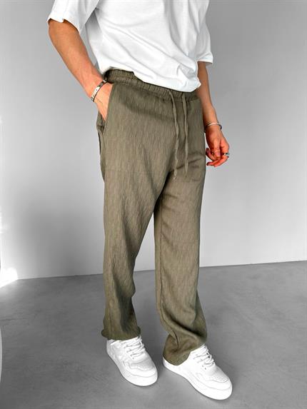 Erkek Baggy Fit Desenli Beli Lastikli Rahat Pantolon Yeşil