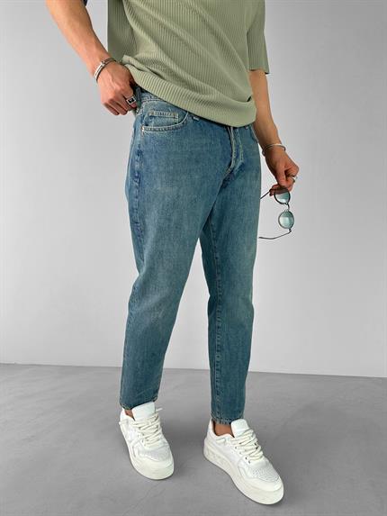 Erkek Boyfriend Fit Yıkamalı Jean Pantolon Mavi
