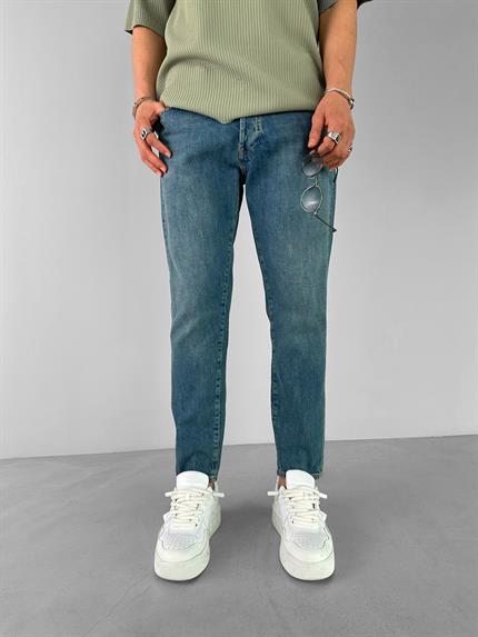 Erkek Boyfriend Fit Yıkamalı Jean Pantolon Mavi