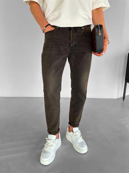Erkek Boyfriend Fit Yıkamalı Jean Pantolon Kahve