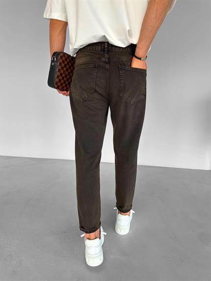 Erkek Boyfriend Fit Yıkamalı Jean Pantolon Kahve