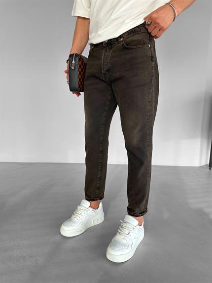 Erkek Boyfriend Fit Yıkamalı Jean Pantolon Kahve