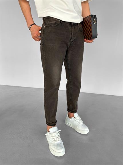 Erkek Boyfriend Fit Yıkamalı Jean Pantolon Kahve