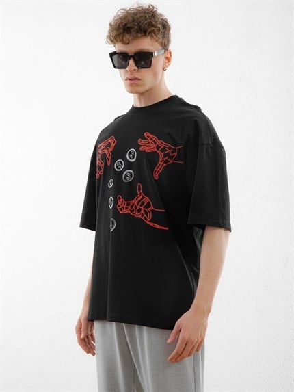 Erkek Lose Out Baskılı Oversize T-Shirt Siyah