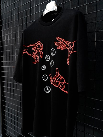 Erkek Lose Out Baskılı Oversize T-Shirt Siyah