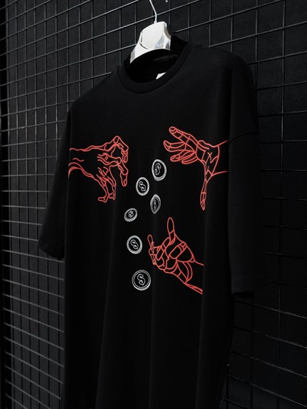 Erkek Lose Out Baskılı Oversize T-Shirt Siyah