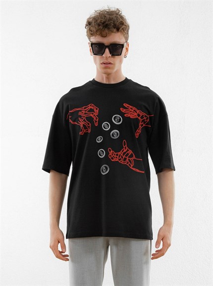 Erkek Lose Out Baskılı Oversize T-Shirt Siyah