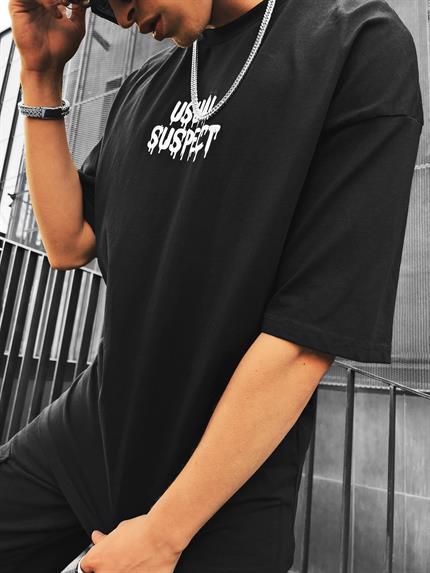 Erkek Mickey Mouse Baskılı Oversize T-Shirt Siyah