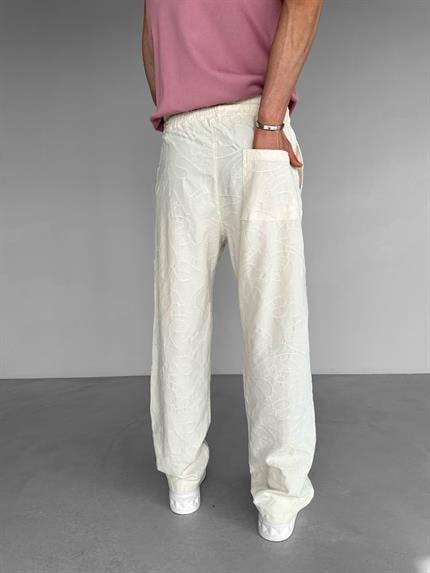 Erkek Örme Desenli Baggy Fit  Rahat Pantolon Bej