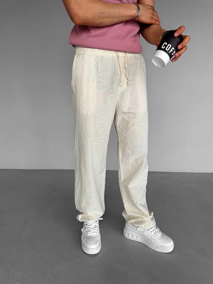 Erkek Örme Desenli Baggy Fit  Rahat Pantolon Bej