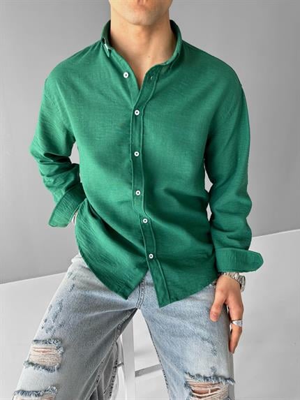 Erkek Oversize Basic Rahat Gömlek Yeşil