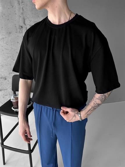 Erkek Oversize Basic T-Shirt Siyah