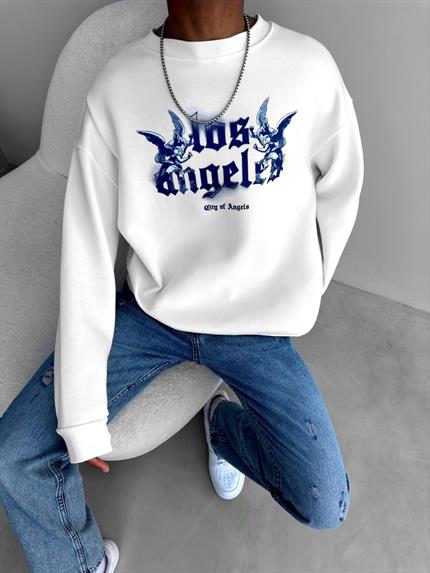 Erkek Oversize Baskılı Sweatshirt Ekru
