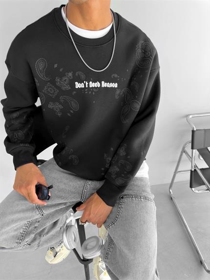 Erkek Oversize Baskılı Sweatshirt Siyah