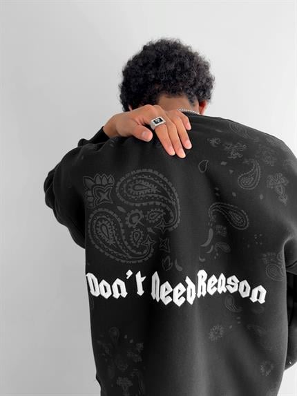 Erkek Oversize Baskılı Sweatshirt Siyah
