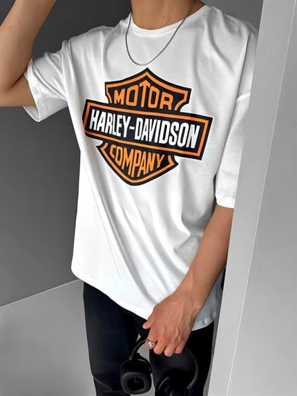 Erkek Oversize Baskılı T-Shirt Ekru