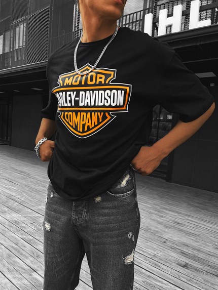 Erkek Oversize Baskılı T-Shirt Siyah