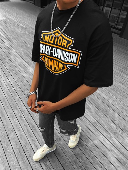 Erkek Oversize Baskılı T-Shirt Siyah
