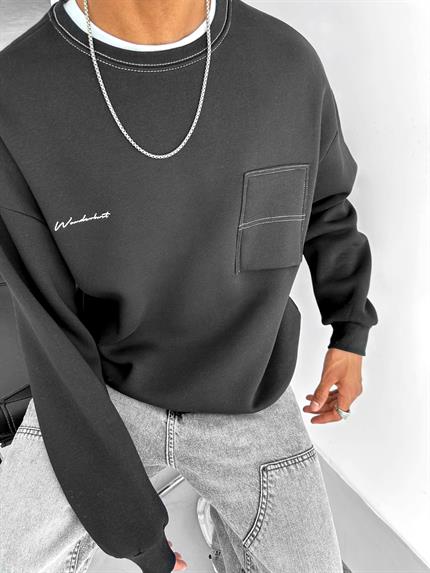 Erkek Oversize Cep Detaylı Sweatshirt Siyah