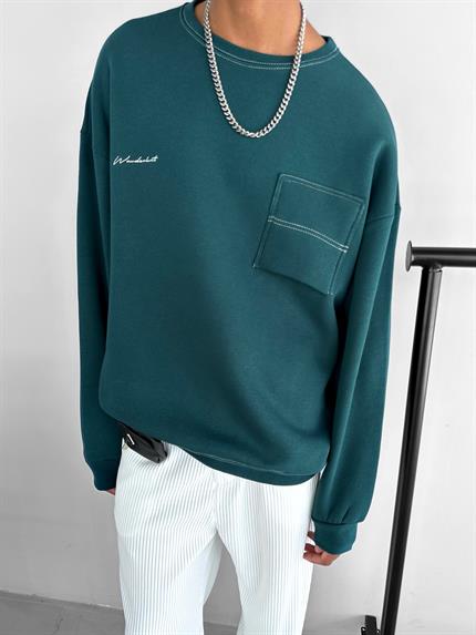 Erkek Oversize Cep Detaylı Sweatshirt Yeşil