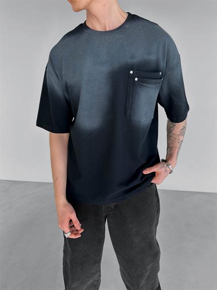 Erkek Oversize Çift Katman Cepli T-Shirt Siyah