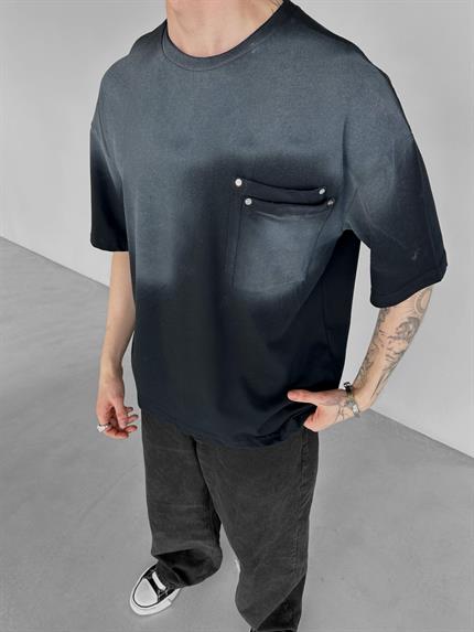 Erkek Oversize Çift Katman Cepli T-Shirt Siyah
