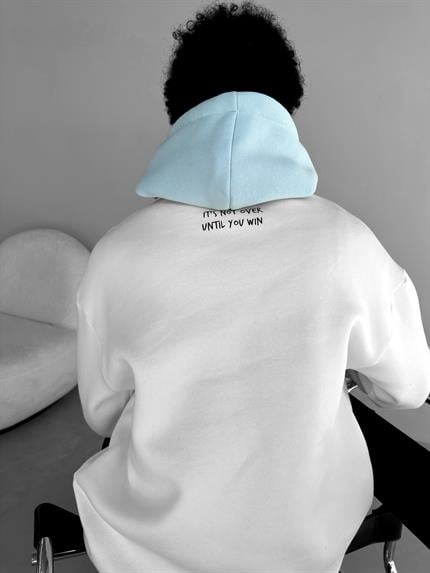 Erkek Oversize Çift Renkli Kapüşonlu Sweatshirt Bebek Mavi