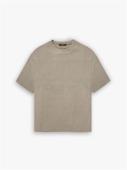 Erkek Oversize Çizgi Desenli Esnek Ve Hafif Rahat Yazlık T-Shirt Bej