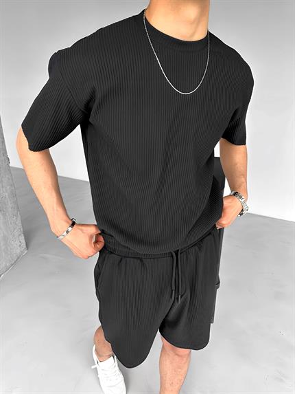 Erkek Oversize Çizgi Desenli Esnek Ve Hafif Rahat Yazlık T-Shirt Siyah