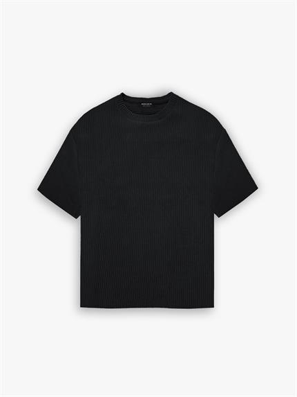 Erkek Oversize Çizgi Desenli Esnek Ve Hafif Rahat Yazlık T-Shirt Siyah