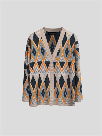 Erkek Oversize Desenli Hırka Turuncu