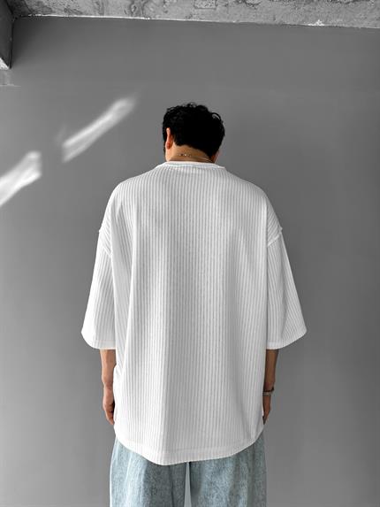 Erkek Oversize Dikiş Detaylı T-Shirt Beyaz