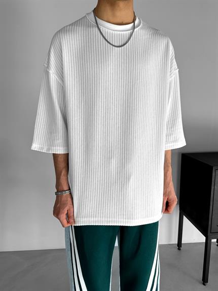 Erkek Oversize Dikiş Detaylı T-Shirt Beyaz