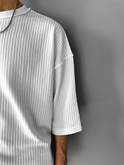 Erkek Oversize Dikiş Detaylı T-Shirt Beyaz