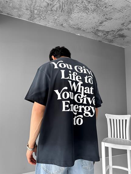 Erkek Oversize Doku Baskılı Ve Yıkamalı Catch T-Shirt Siyah