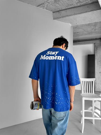 Erkek Oversize Dokulu Baskılı %100 Pamuk T-Shirt Lacivert