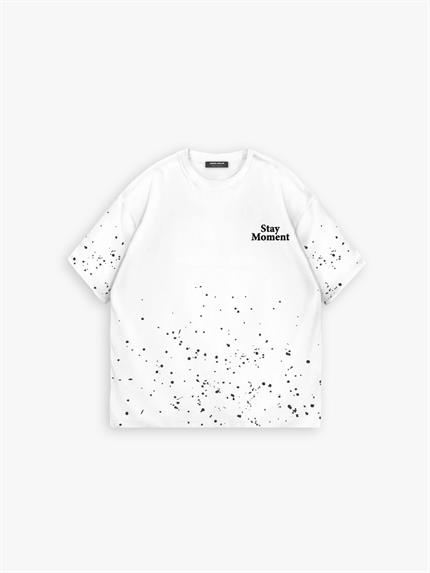Erkek Oversize Dokulu Baskılı %100 Pamuk T-Shirt Beyaz
