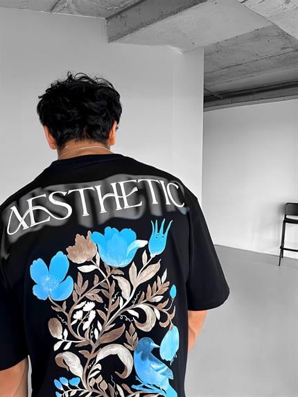 Erkek Oversize Dokulu Sırt Baskılı T-Shirt Siyah