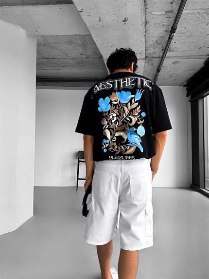Erkek Oversize Dokulu Sırt Baskılı T-Shirt Siyah