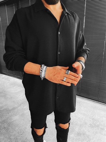 Erkek Oversize Düğmeli  Gömlek Siyah