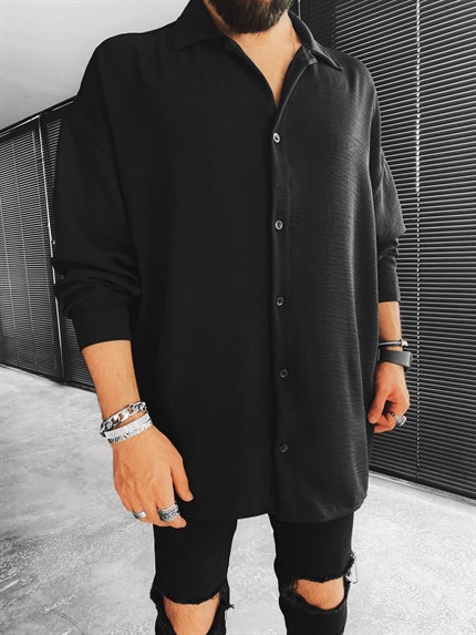 Erkek Oversize Düğmeli  Gömlek Siyah