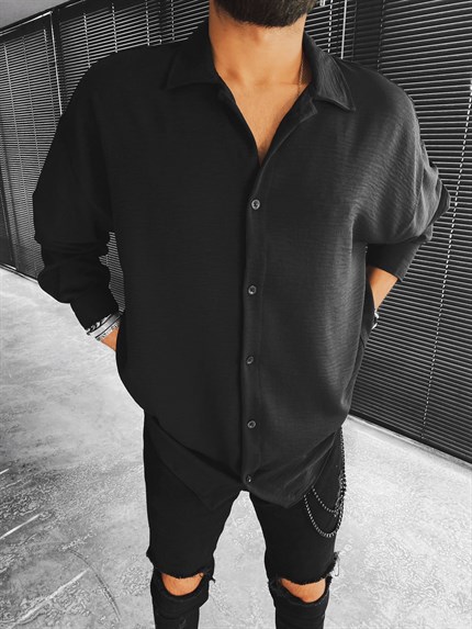 Erkek Oversize Düğmeli  Gömlek Siyah